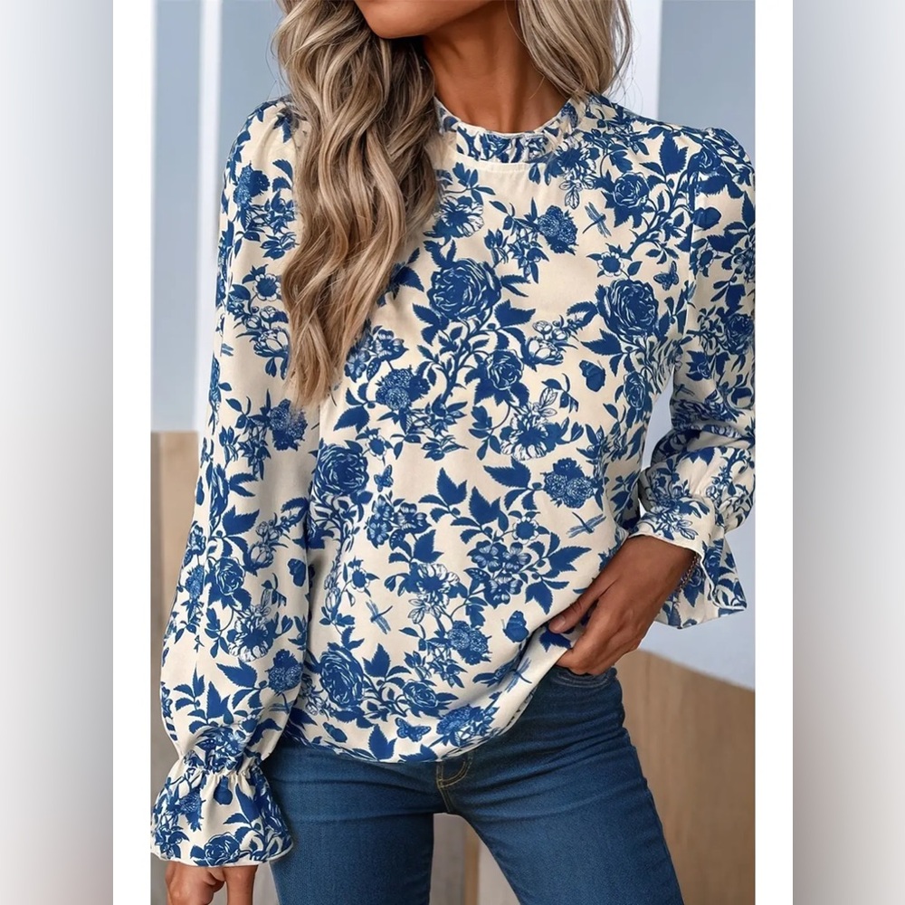 Floral Print + Long Sleeve Blouse